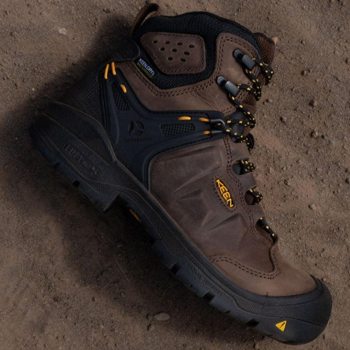 Right side view of the USA made Keen Utility Dover waterproof carbon toe work boot
