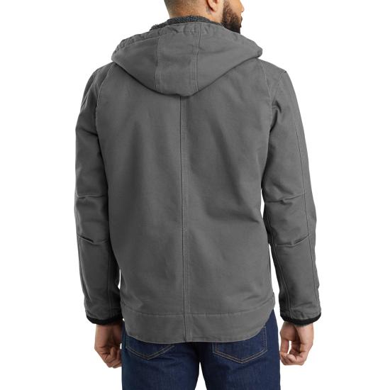 Carhartt sherpa lined washed duck hooded utility jacket in gravel, big and tall sizes