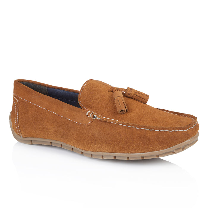 Monza Suede Leather Tassel Loafers - Tan