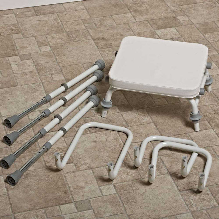 Diagram or packaging of NRS Compact Perching Stool with Arms and Back highlighting dimensions or features.