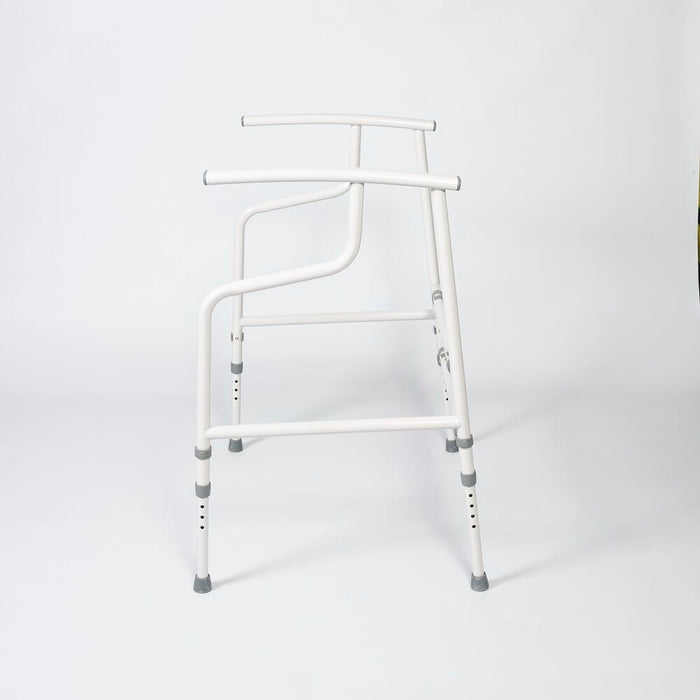 Diagram or packaging of NRS Nuvo Open Back Toilet Frame highlighting dimensions or features.