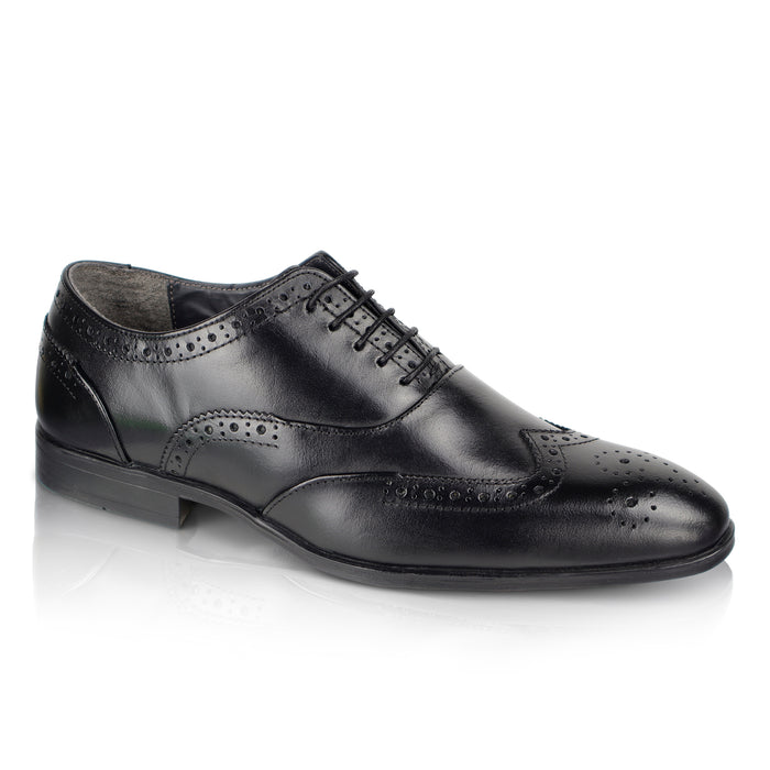 Oxford Leather Brogue Oxfords Shoes - Black
