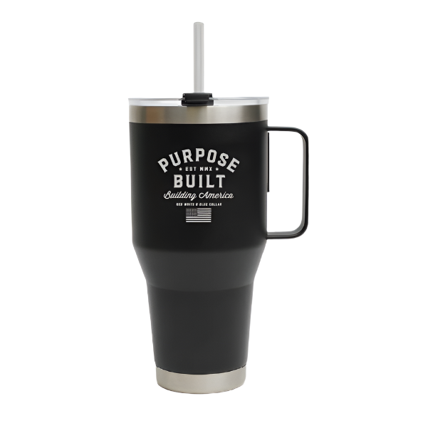 Purpose-Built Freedom 40 ounce quencher tumbler in black