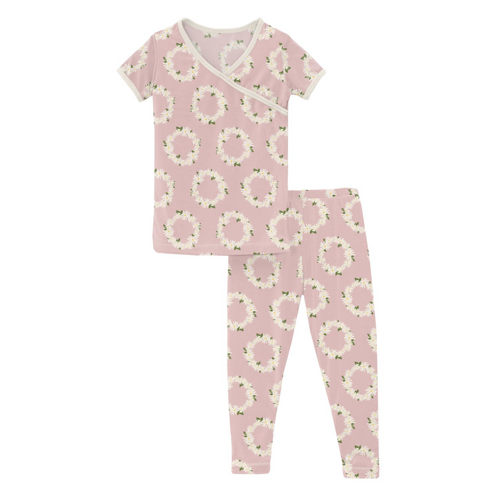 Print S/S Kimono PJ Set - Baby Rose Daisy Crowns