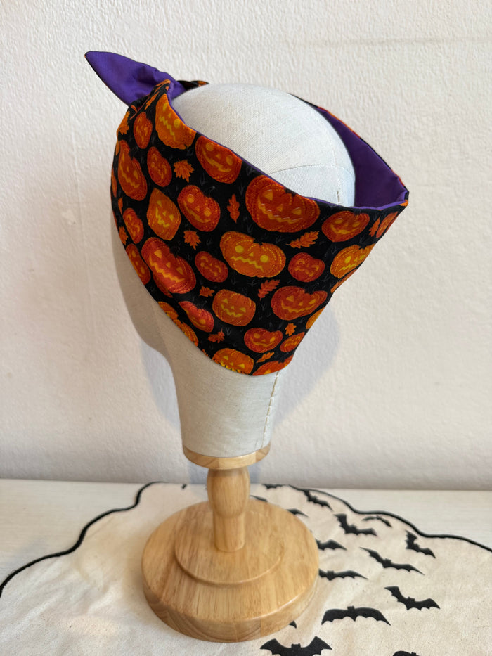 Pumpkin Print Headscarf (self tie) Purple Lining