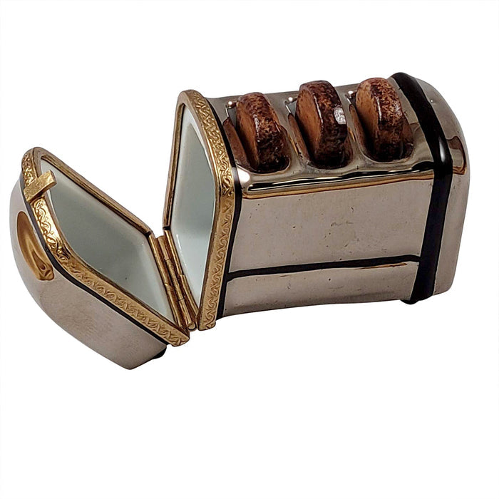 TOASTER WITH 3 SLICES OF REMOVABLE TOAST Porcelain Limoges Home Food French Trinket Box