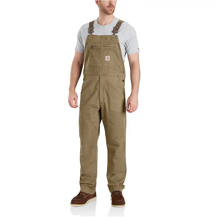 Carhartt Rugged Flex relaxed fit canvas bib overall in dark khaki, extended waist sizes