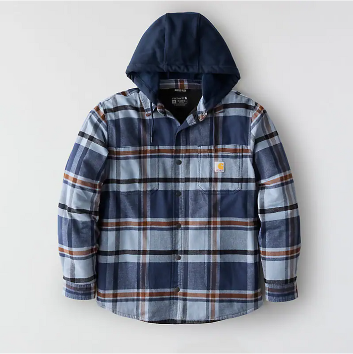 Rugged Flex Relaxed Fit Flannel Fleece Lined Hooded Shirt Jacket - Navy