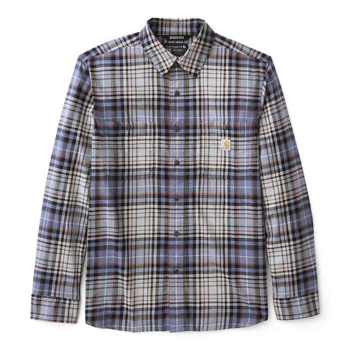 Carhartt Rugged Flex relaxed fit lightweight long-sleeve plaid shirt in faded navy