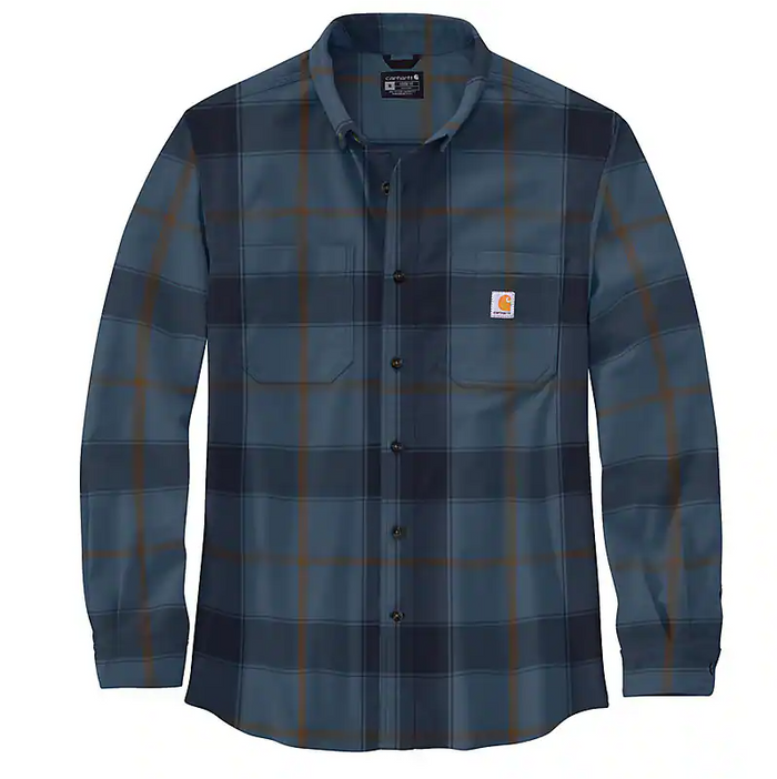 Carhartt Rugged Flex relaxed fit midweight flannel long-sleeve plaid shirt in thundercloud