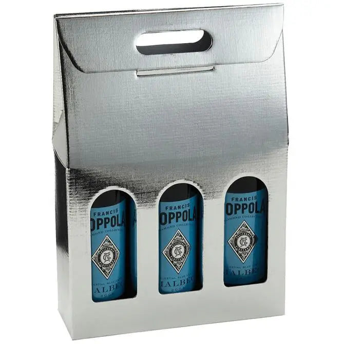 Seta Argento - 3 Bottle Carrier - Silver Embossed 10-5/8 x 3-1/2 x 15 30/cs - Mac Paper Supply