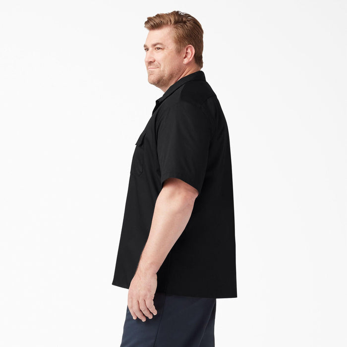 Dickies short sleeve work shirt in black, big and tall fit product view of the button-up