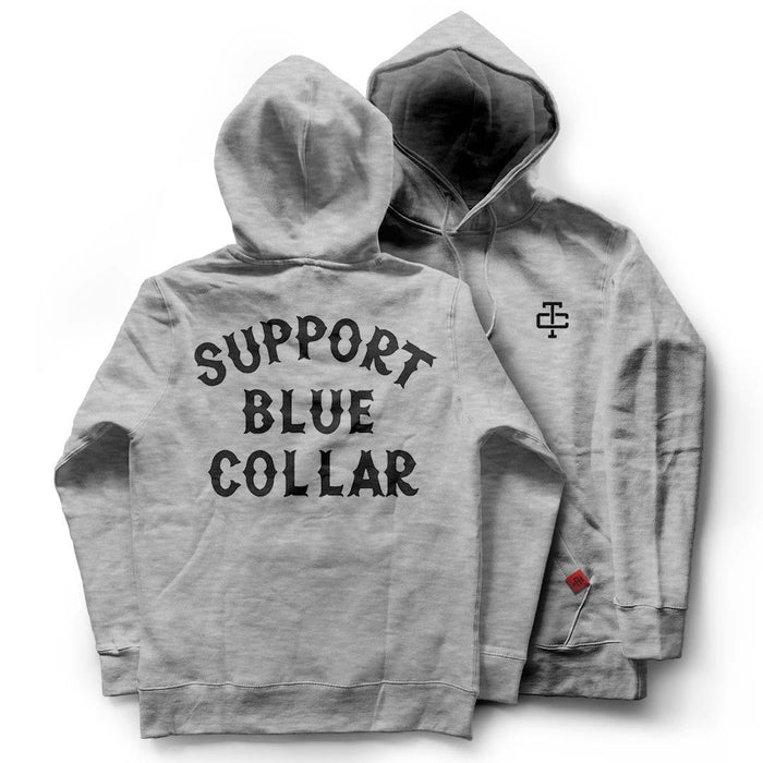 Troll Co. Support Blue Collar pullover hoodie in nickel heather grey