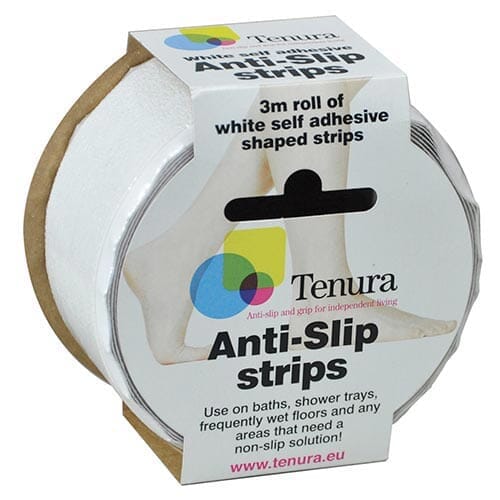 Diagram or packaging of Tenura Anti-Slip Strips highlighting dimensions or features.