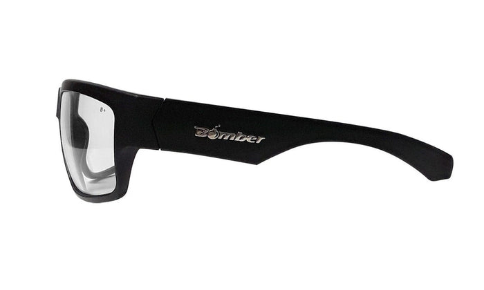 Bomber Tiger Bomb clear anti-fog safety glasses, detail of the temple arms