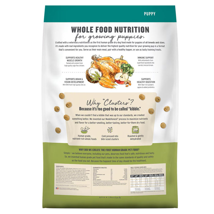 The Honest Kitchen Whole Food Clusters grain free chicken and superfoods puppy recipe back of bag