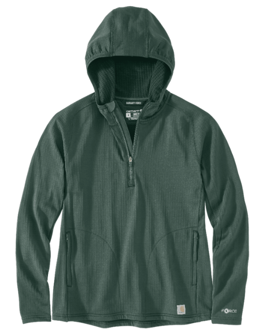 Carhartt women's Force relaxed fit half-zip hooded t-shirt in frosted balsam