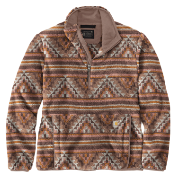 Carhartt women's loose fit fleece pullover in Yellowtail mountain print, dark sepia