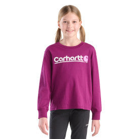 Carhartt youth girls core logo tee in plum caspia, alternate product view