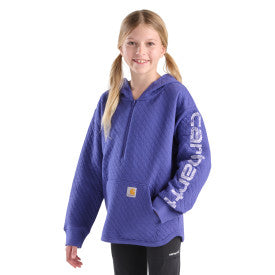 Carhartt youth girls quilted jersey half-zip sweatshirt in navy blue, alternate product view