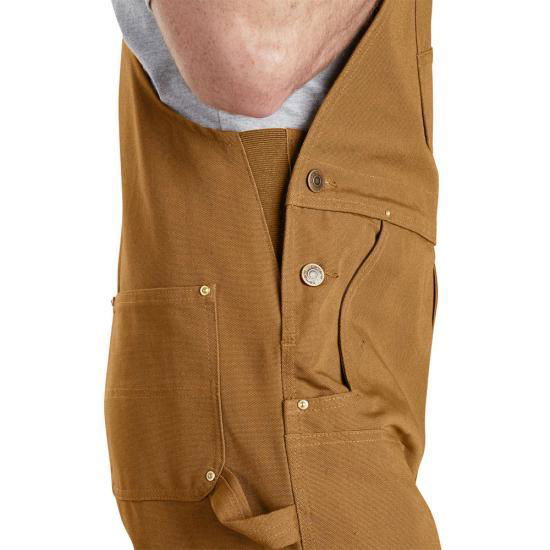 Carhartt duck canvas bib overalls in black, additional view of the bib and straps
