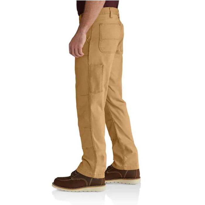 Carhartt Rugged Flex double front work pant in hickory, detail view of the knee panels