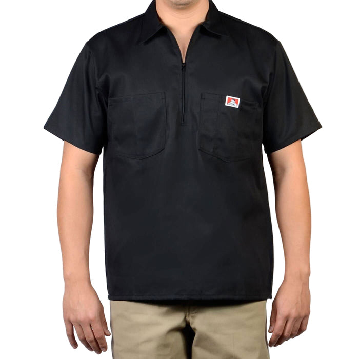 Ben Davis half-zip short-sleeve work shirt in black with chest pockets, big and tall sizing