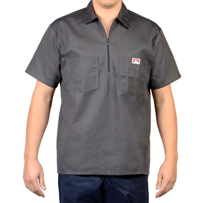 Ben Davis solid half-zip short-sleeve work shirt in charcoal, big and tall sizing