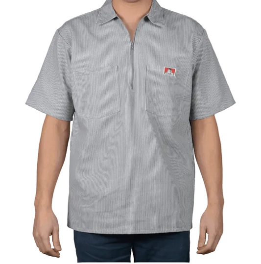 Ben Davis half-zip short-sleeve work shirt in hickory stripe with chest pocket, big and tall sizing