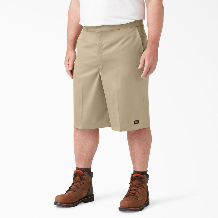 Khaki Dickies 13 inch loose fit work short, additional view of the pockets