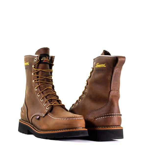 USA made Thorogood 1957 Series 8-inch waterproof Crazyhorse moc toe boot with ASTM steel toe