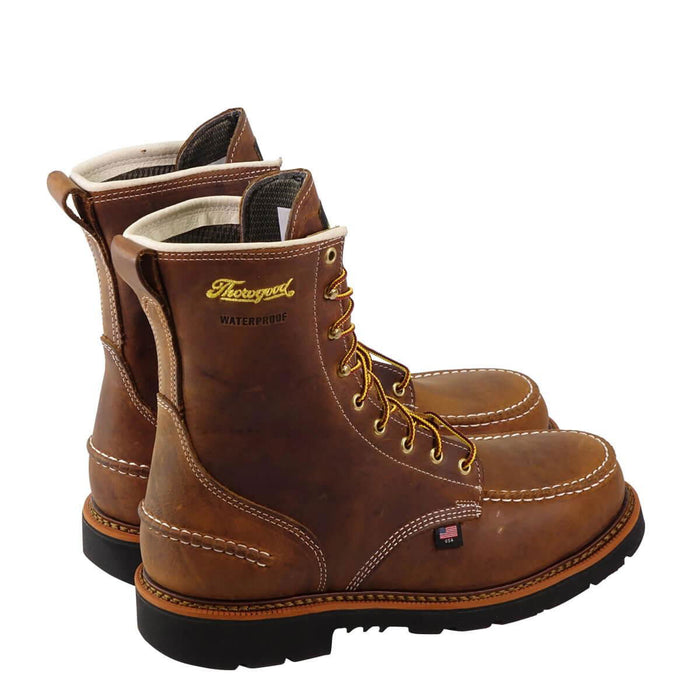 Detail view of the Thorogood 1957 Series 8-inch Crazyhorse moc toe waterproof work boot