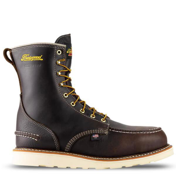 Detail view of the Thorogood 1957 Series briar pitstop moc toe waterproof work boot