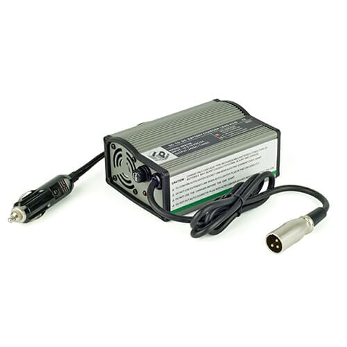 Image of 24V 1 5Amp High Power In-Car Mobility Scooter Charger on a plain background.