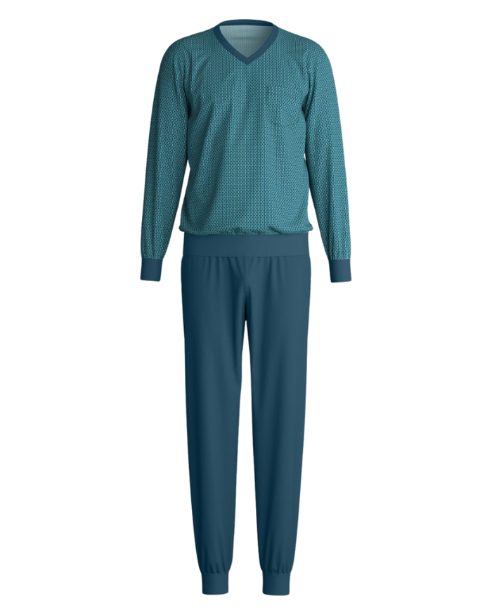 Calida 46487 #559 Deep Petrol Relax Comfy Men's 100% Cotton Pajamas Set with Cuff Myselflingerie.com