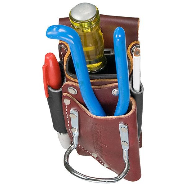 Occidental Leather 5-in-1 tool holder loaded with tools, top view