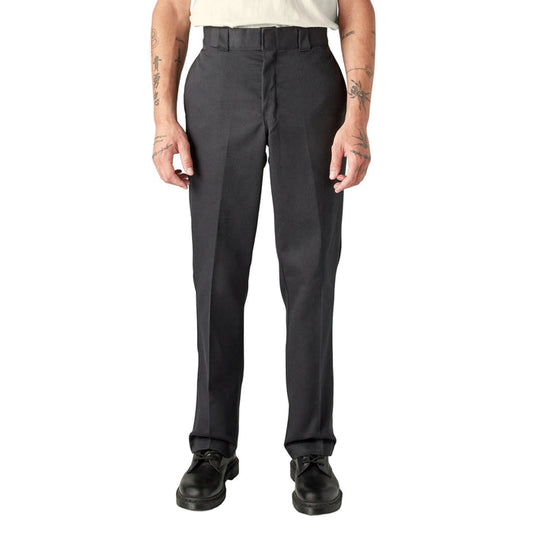 Dickies 874 FLEX work pant in black, front view with permanent crease and stretch twill