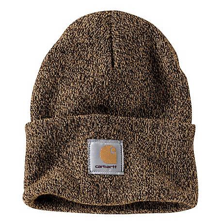 Carhartt A18 knit cuffed beanie in dark brown and sandstone acrylic knit