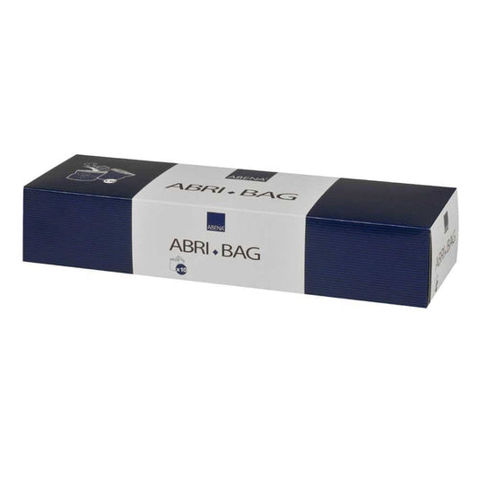 Full view of Abri-Bag Disposable Zip Lock Bags bag on a plain background, showing its shape and carrying handles.