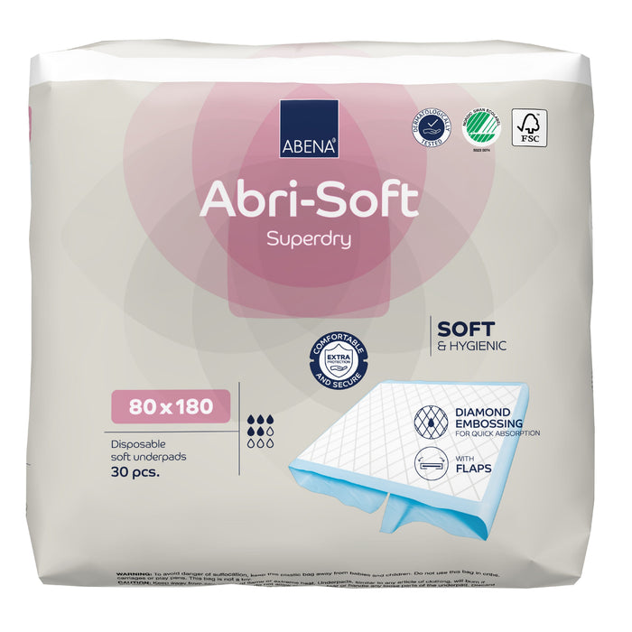 Image of Abena Abri-Soft Superdry Disposable Bed Pads with Flaps on a plain background.