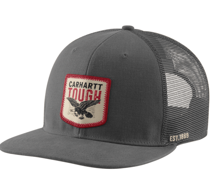 Carhartt washed duck flat brim eagle graphic cap in gravel