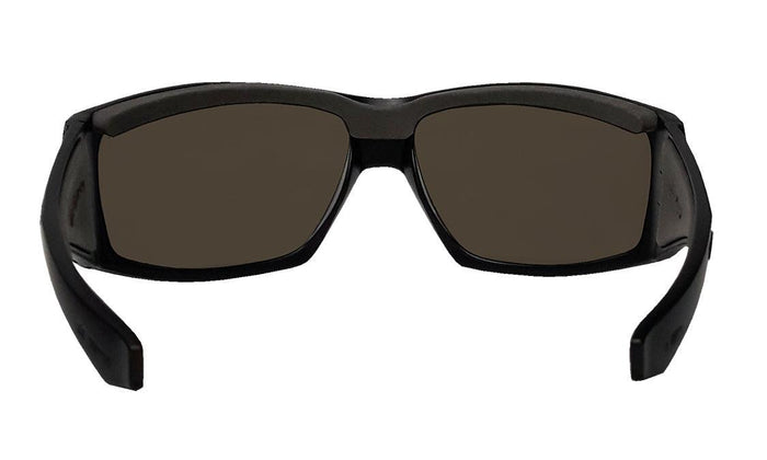 Back view of the ice blue mirror Bomber Ahi Bomb safety sunglasses and temples