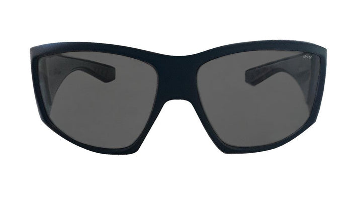 Front view of the Bomber Ahi Bomb Z87+ safety glasses with smoke impact resistant lens