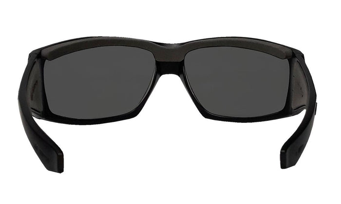 Back view of the Bomber Ahi Bomb safety sunglasses showing the nose pads and temples