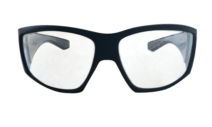 Front view of the Bomber Ahi Z87 safety glasses with clear lens
