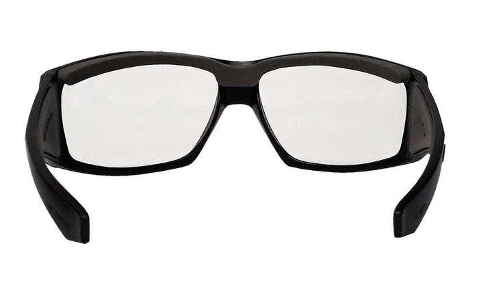 Back view of the Bomber Ahi clear safety glasses showing the nose pads and temples
