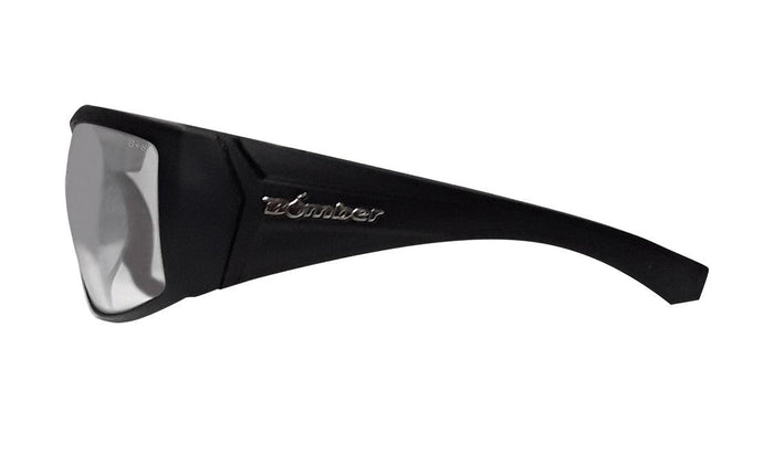 Bomber Ahi Z87 clear safety glasses with the included head strap attached