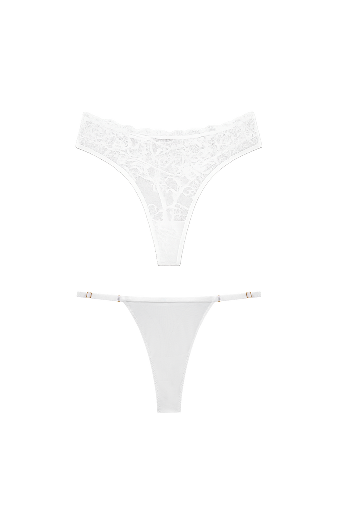 set 2 witte strings met kant en mesh