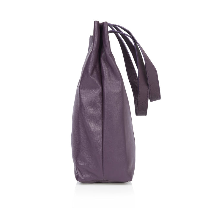 Amber Leather Tote Bags - Burgundy