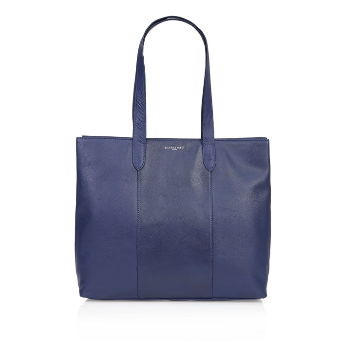 Amber Leather Tote Bags - Navy